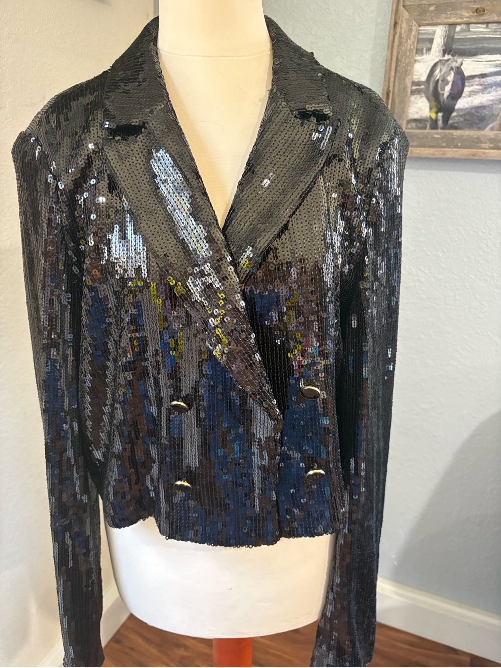 Ariat High Roller black sequin fringe cropped jacket sz Large western bling - Picture 4 of 5